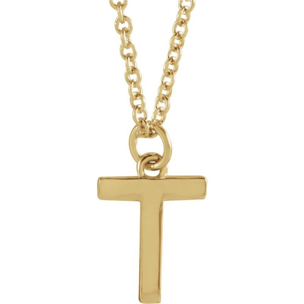 14k Yellow Gold 9.5mm Small Block Initial T Necklace, 18 Inch